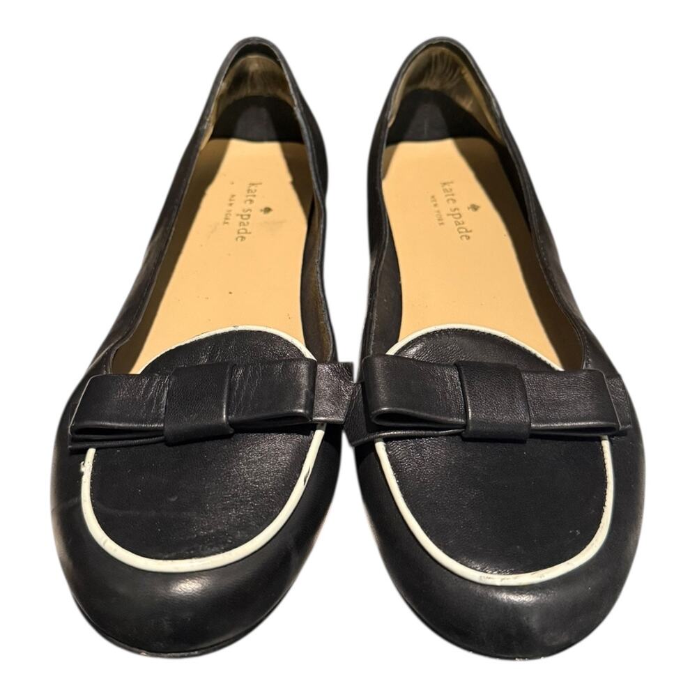 Kate Spade Women’s Bow Flats Loafers Black White Size 8.5 M Almond Toe - Picture 4 of 9